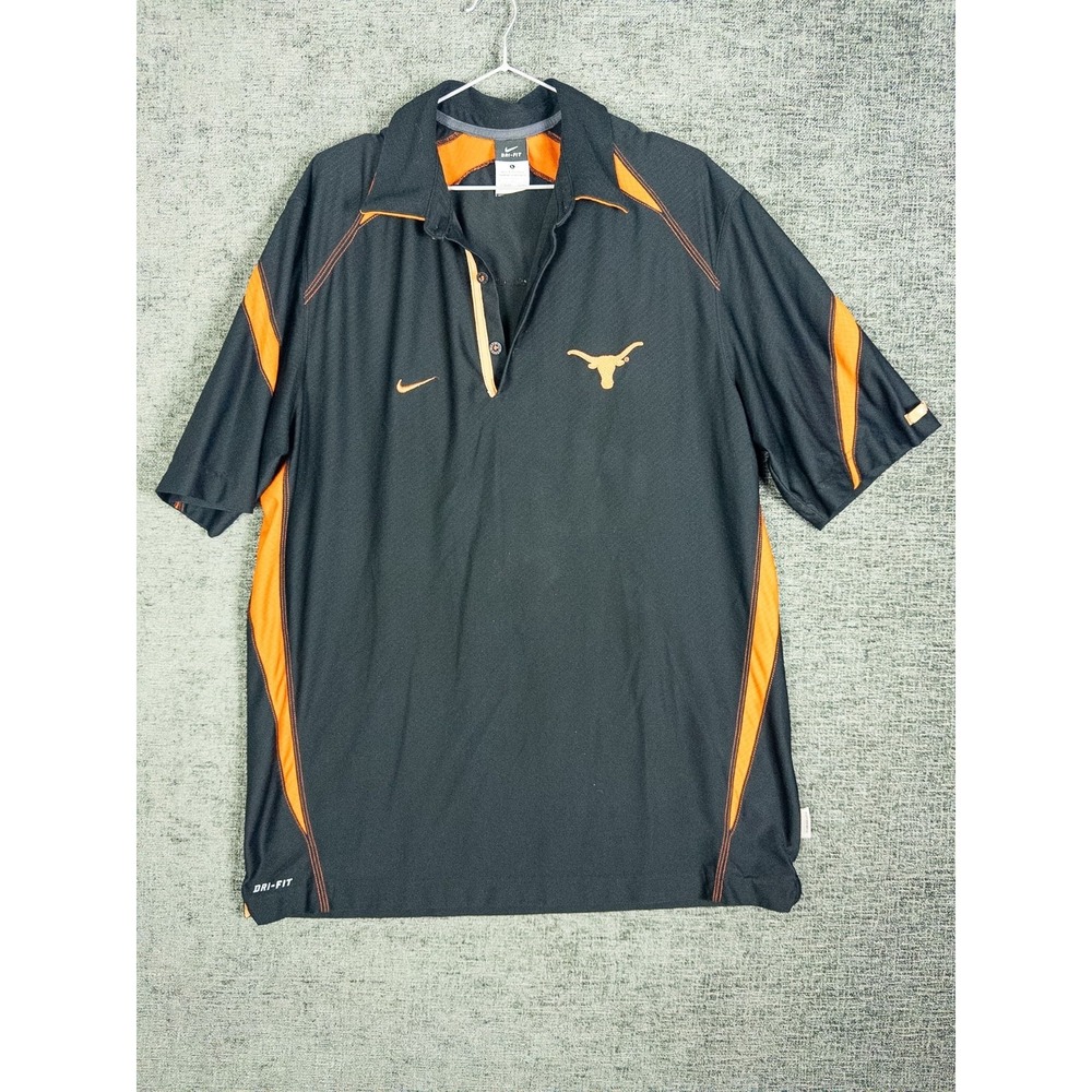 Nike Dri-FIT Texas Longhorns Coaches Sideline Polo Shirt‎ Mens L Black Orange